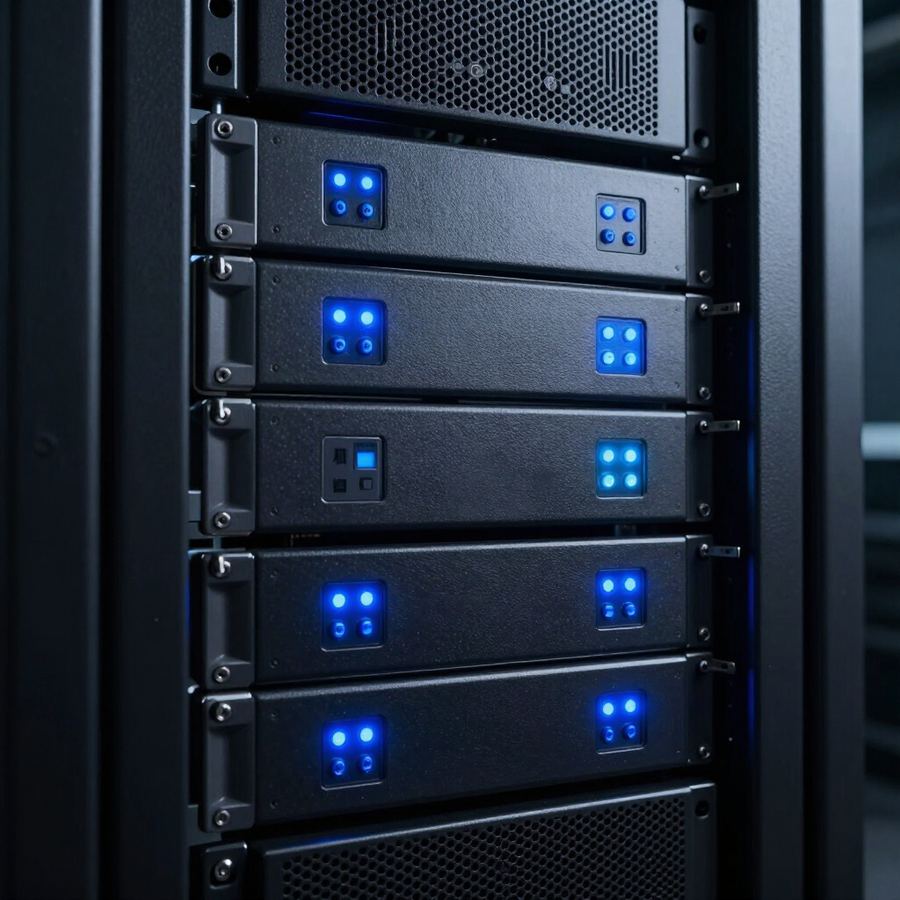 Rack-mounted network and server equipment with status lights